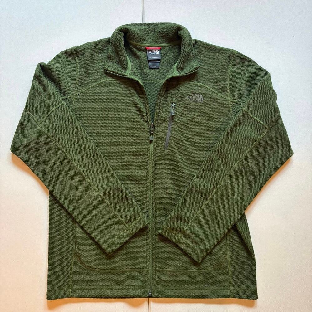 The North Face Olive Green Full Zip Grid Fleece Jacket Mens Medium